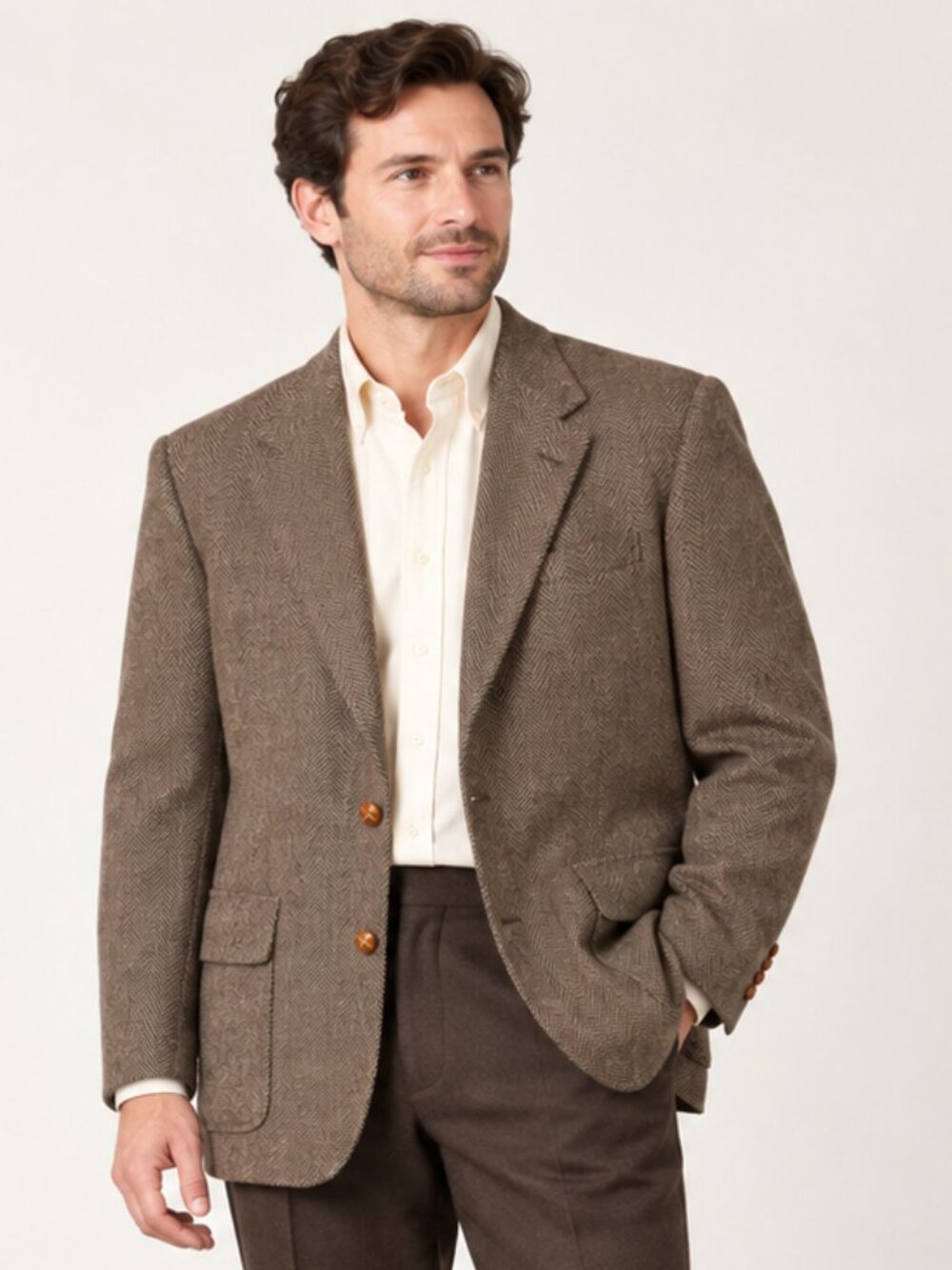 Vintage Imperial by Haggar Men’s Brown Herringbone Wool Blazer Made in USA
